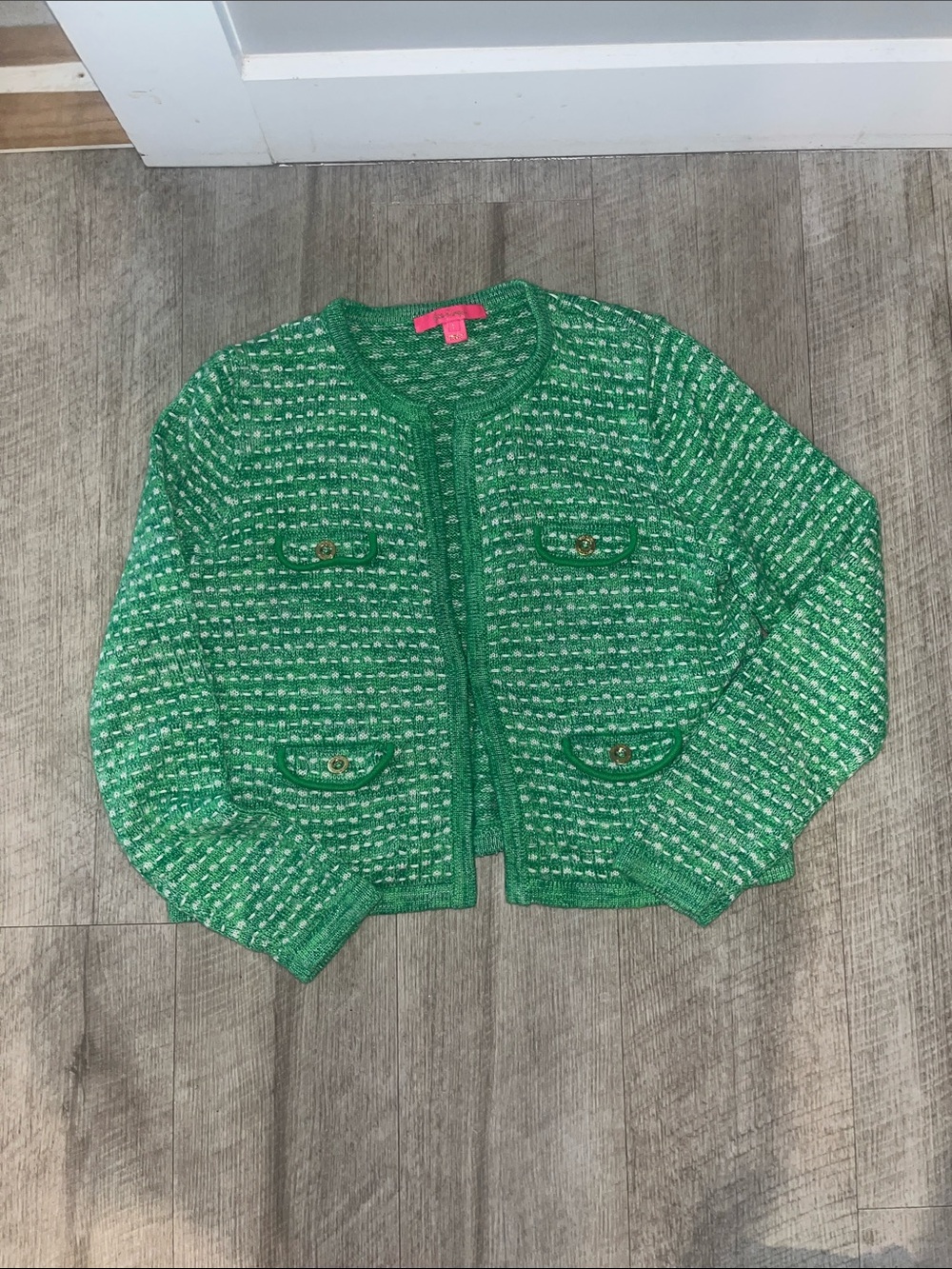 Lilly Pulitzer Green Tweed Knit Cardigan Jacket